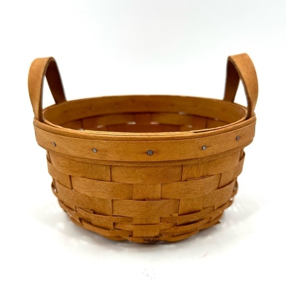 Longaberger 1994 Classic Button Basket Leather Double Handles Round Signed DCR - Picture 1 of 9